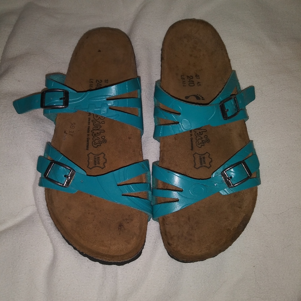 Birkenstock Birki's Teal Leather Strap Sandals